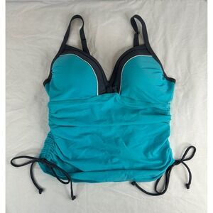 Free Country Tankini Swim Top Adjustable Drawstring Turquoise‎ Blue M